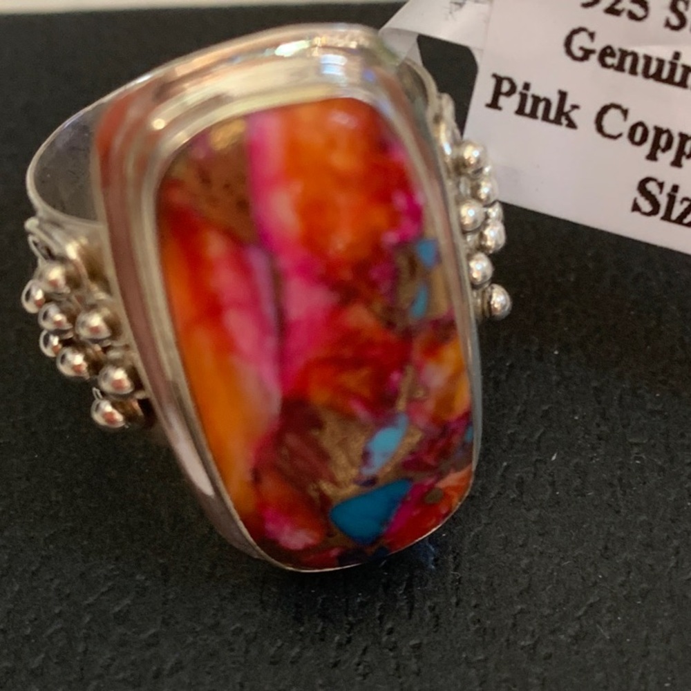 Sterling Silver Pink Copper Turquoise Ring